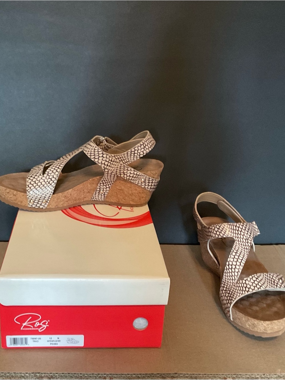 Ros Hommerson Beige Snake-Print Cork Wedge Sandals